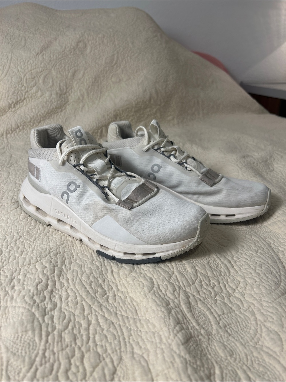 On Running Men’s Cloudnova Athletic Sneakers in White and Light Gray